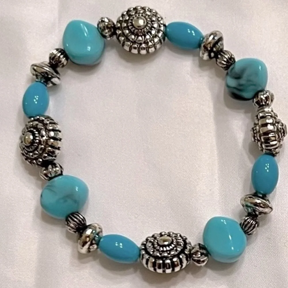 Anthropologie Silver and Turquoise Beaded Bracelet - Picture 1 of 1